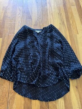 Counterparts Black Polka Dot Lace-Trim Blouse